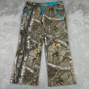 Realtree Camo Sweatpants Womens XL Blue Logo Drawstring Lounge Cozy